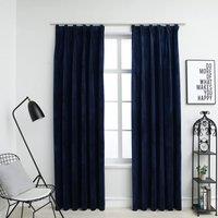 Berkfield Home Blackout Curtains 2 pcs with Hooks Velvet Dark Blue 140x245 cm