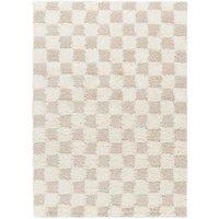 Livabliss Urban Shag-Modern Yellow Black Beige Pink Checkboard Plush Pile Living Rug in Light Beige | Size: 160 cm x 220 cm