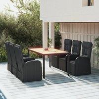 Berkfield Home 7 Piece Garden Dining Set Black Poly Rattan&Solid Wood Acacia