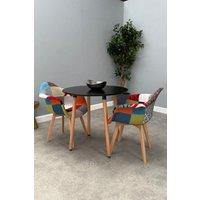 Life Interiors Patchwork Halo Dining Set for 2 - a Round Dining Table & Set of 2 Fabric Dining Chairs with Armrests in Black