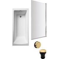 Balterley Square 1700x700 Bath Set - Leg Set, Chrome Screen & Brass Waste in White