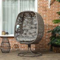 OUTSUNNY Foldable Egg Chair with Cushions, Indoor Outdoor Swivel Lounger in Brown