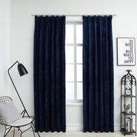 Berkfield Home Blackout Curtains 2 pcs with Hooks Velvet Dark Blue 140x225 cm