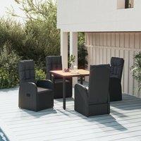 Berkfield Home 5 Piece Garden Dining Set Black Poly Rattan&Solid Wood Acacia