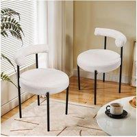 Living and Home 2PCS Sherpa Fleece Upholstered Dining Chairs in White