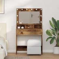 Berkfield Home Dressing Table with LED Lights - Vintage Style, 79x41x135 cm in Brown | Size: 79 x 41 x 135 cm