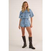 NastyGal Women's Denim Button Through Romper in Vintage Blue | Size: 4