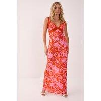 NastyGal Women's Floral Lace Insert Plunge Maxi Dress in Red | Size: 6