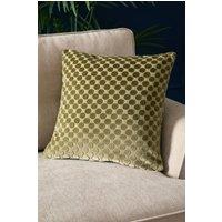 Soiree 'Velvet Spot' Plain Dyed Jacquard Velvet Filled Cushion in Green | Size: 43 cm x 43 cm