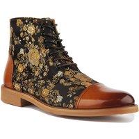 JUSTINREESS ENGLAND Men's 'Adam Floral' Leather Ankle Boots in Brown | Size: 7
