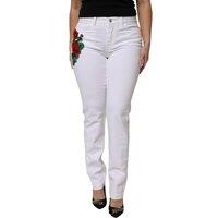 Floral Embroidered Straight Jeans Wo - White Jeans