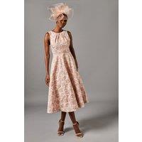 Sleeveless Jacquard Fit And Flare Midi Dress