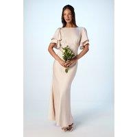 Coast Women's Honoured Satin Back Crepe High Neck Short Sleeve Maxi Bridesmaid Dress in Champagne | Size: 10