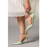 Coast Women's Wide Fit Tatiana Satin Jewelled Anklet High Stiletto Court Shoes in Sage | Size: 5