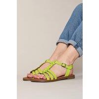 Moshulu Women's 'Wasabi' Strappy Leather T-bar Sandals in Lime | Size: 6