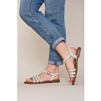 Moshulu Women's 'Wasabi' Strappy Leather T-bar Sandals in White | Size: 6