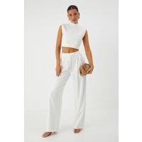 MissPap Women's Shoulder Pad Top & Tailored Trouser Co Ord in White | Size: 8