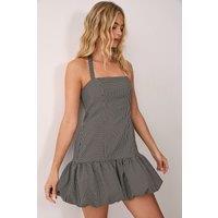 NastyGal Women's Premium Gingham Structured Puffball Bandeau Mini Dress in Mono | Size: XL