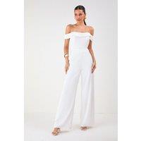 Satin Bardot Wide Leg Jumpsuit
