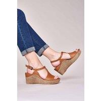 Moshulu Women's 'Peach Melba 2' T-Bar Wedge Sandals in Tan | Size: 6