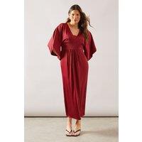 Wallis Women's Satin Cape Sleeve Midi Dress in Burgundy | Size: 12