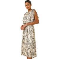 Roman Women's Animal Print Split Sleeve Midi Dress in Cream | Size: 10