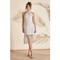 Coast Women's Broderie Embellished Fringe Halter Dress in White | Size: 12