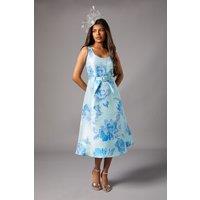 Coast Women's Petite Jacquard Full Skirted Midi Dress in Blue | Size: 8