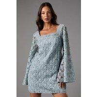 Coast Women's Long Sleeve Square Neck Embroidered Mini Dress in Blue | Size: 12