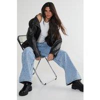 NastyGal Women's Studded Straight Leg Denim Jeans in Vintage Wash | Size: 12