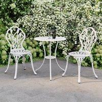 Charles Bentley 3 Piece Tulip Cast Aluminium Patio Bistro Set Table & 2 Chairs in White