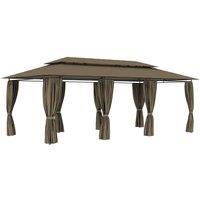 Berkfield Home Gazebo with Curtains 600x298x270 cm Taupe 180 g/m in Beige | Size: 600 x 298 x 270 cm