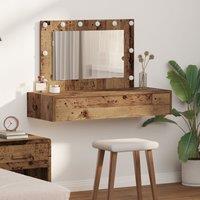 Berkfield Home Wall Hanging Dressing Table with LED Lights Old Wood in Brown