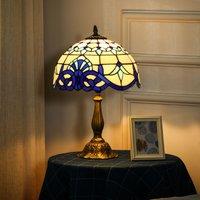 HOMCOM Handmade Stained Glass Table Lamp Antique Bedside Lamp for Bedroom in Blue