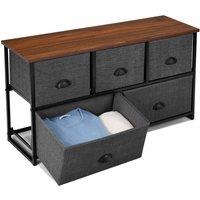 Gymax 5 Drawers Cabinet 2-Tier Chest of Drawers With 5 Fabric Baskets in Black