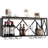 Costway 39 Bottles Wall Mounted Wine Rack Wine Display Shelf w/6-Row of Stemware Holder in Brown
