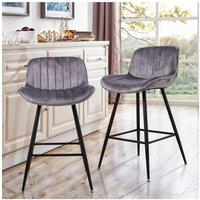 Living and Home Flannel Grey Upholstered Bar Stools for 2