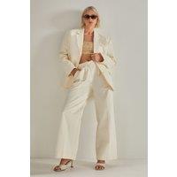 NastyGal Women's Peached Cotton Twill Buckle Tailored Pants in Cream | Size: 6