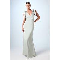 Coast Women's Honoured Satin Back Crepe V Neck Tie Shoulder Maxi Bridesmaid Dress in Sage | Size: 18