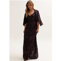 Lily and Lionel Women's Lydia Angel Sleeve Midnight Tiger Print Maxi Dress In Brown | Size: 12