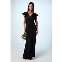 Coast Women's Honoured V Neck Angel Short Sleeve Satin Maxi Bridesmaid Dress in Black | Size: 10
