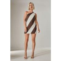 NastyGal Women's Stripe One Shoulder Tailored Mini Dress in Chocolate | Size: 6