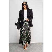 Warehouse Women's HCD Print Satin Bias Midi Skirt in Lime | Size: 8