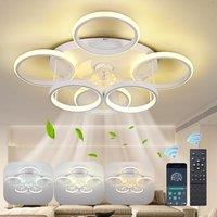 Modern Low Profile Ceiling Fan with Lights 6 Ring Dimmable White