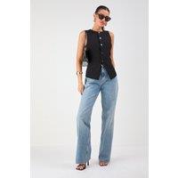 MissPap Women's Tailored High Neck Waistcoat in Cream | Size: 8