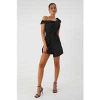 MissPap Women's Off Shoulder Double Breasted Blazer Dress in Black | Size: 14