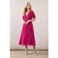 Wallis Women's Petite Beaded Embellished V Neck Midi Dress in Magenta | Size: 12
