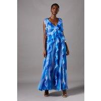 Coast Women's Sleeveless V Neck Chiffon Frill Maxi Holiday Dress in Blue | Size: 10