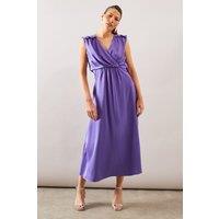 Wallis Women's Satin Wrap Gauged Dress in Blue | Size: 16