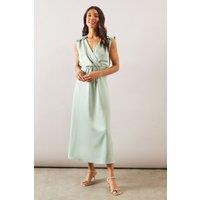 Wallis Women's Satin Wrap Gauged Dress in Mint | Size: 10